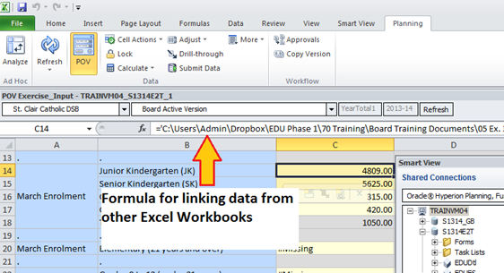Shows that data can be linked in from other excel workbooks